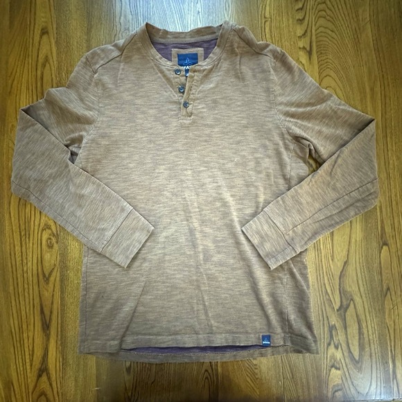 Prana Rust Brown Long Sleeve Cotton Blend Henley Shirt Men's Size M - Picture 1 of 5